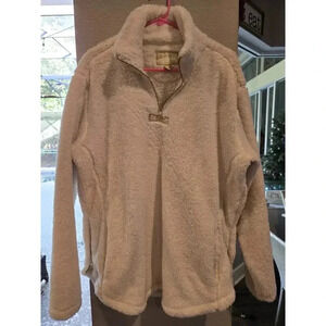 Lauren James Women's Ivory Sherpa Pullover Jacket Size L 3/4 Zip Casuals